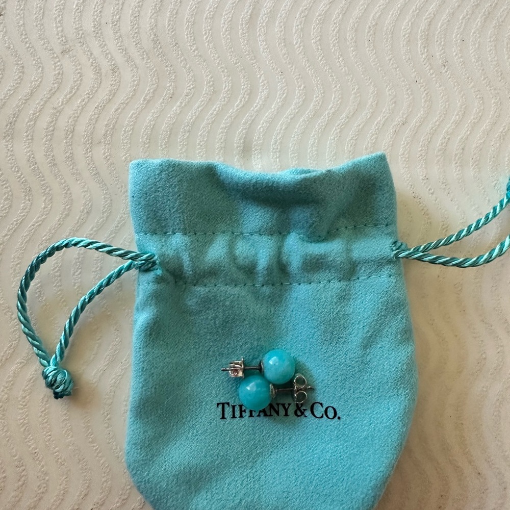RETIRED TIFFANY & CO SILVER TURQUOISE STUD EARRINGS